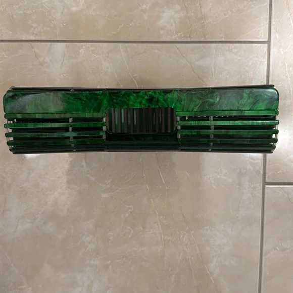 Green Marbled Acrylic Ark Fan Bag NWOT - Picture 4 of 5